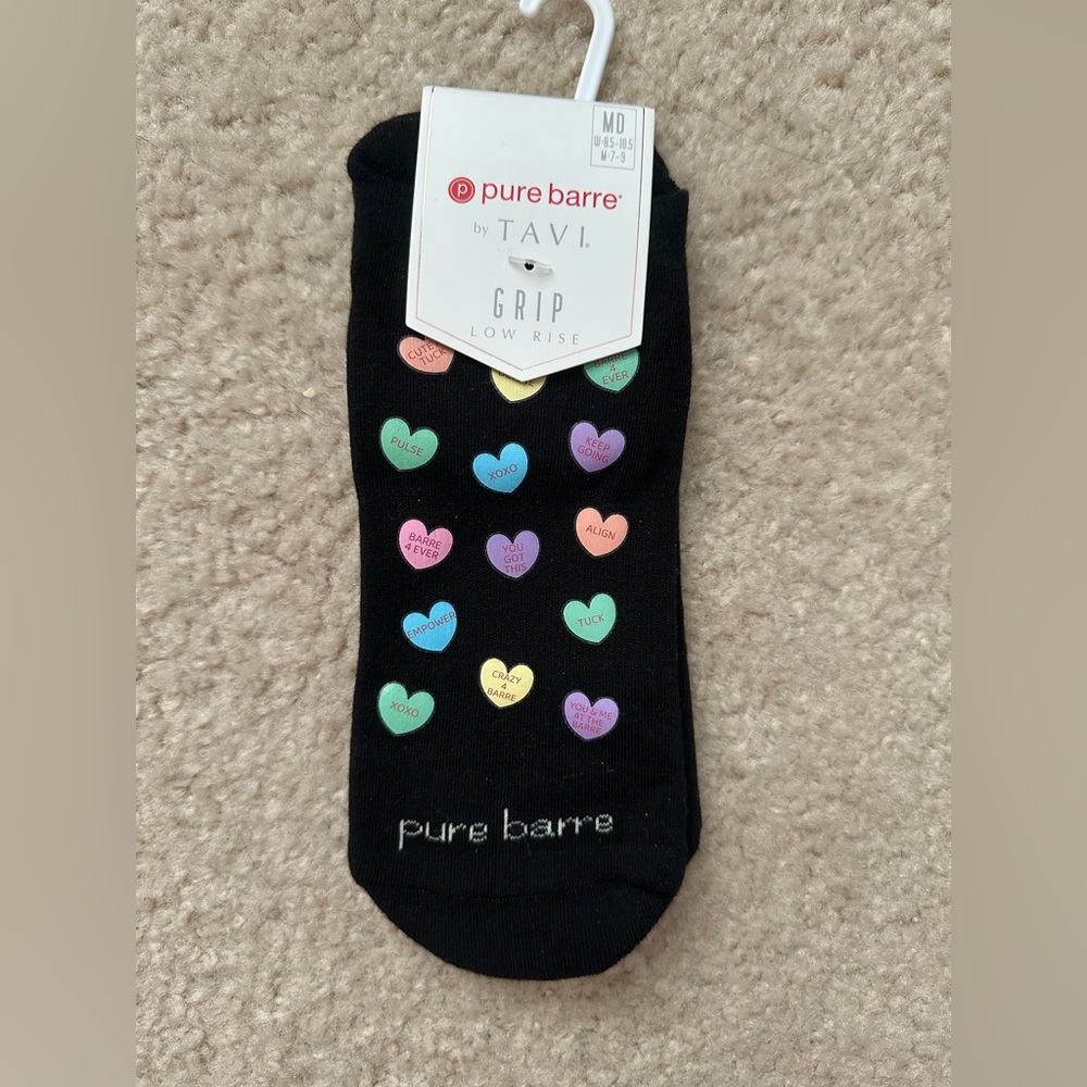 Pure Barre Black Grip Socks valentines conversation hearts